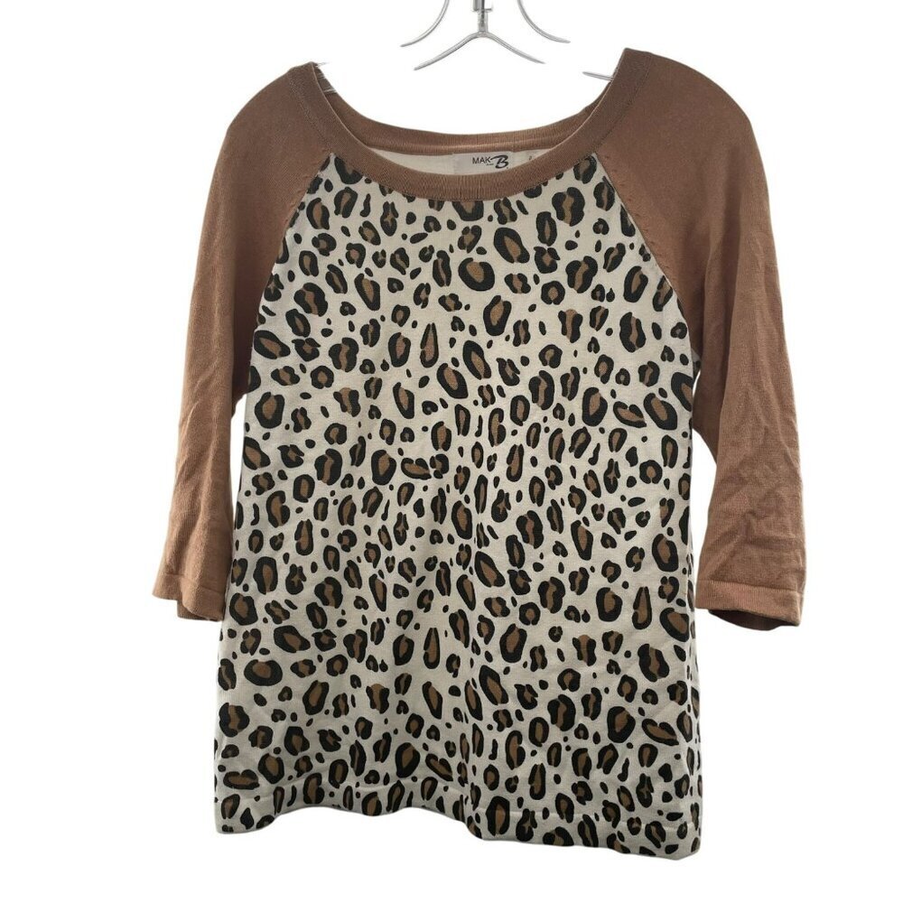Mak B Women's Cheetah Print Sweater 3/4 Sleeve Size Large Lightweight